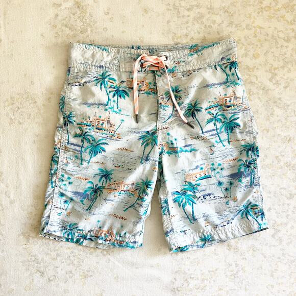 J Crew Crewcuts Boys 8 Swim Trunks Tropical Print Palm Trees Summer Beach